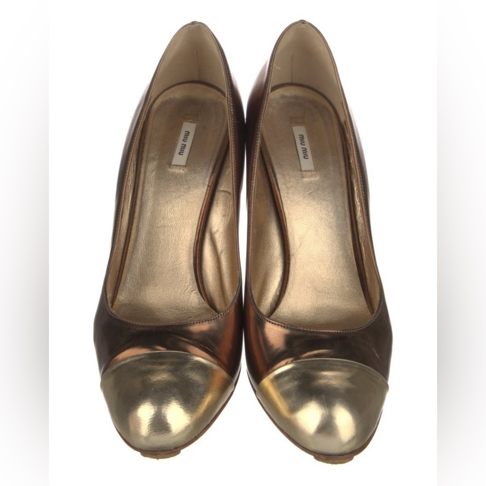 Miu Miu By Prada Metallic Colorblock Round Toe He… - image 2